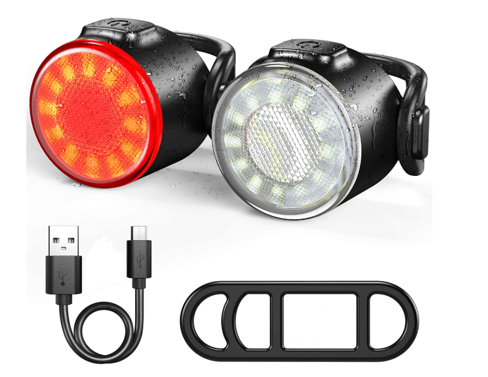 Bike Lights Set, USB Rechargeable Bicycle Safety Lights - Easy to Mount & Remove/6 Modes, Commuting/Road Cycling LED Bike Lights