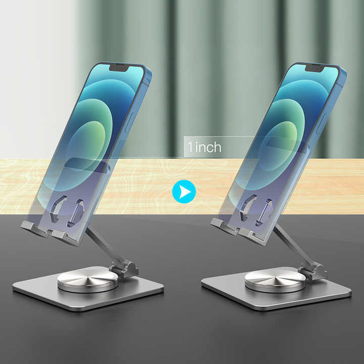 Foldable Cell Phone Stand for Desk 360 Rotation Adjustable Portable Aluminum Metal Phone Holder for All Phone iPhone iPad Tablet