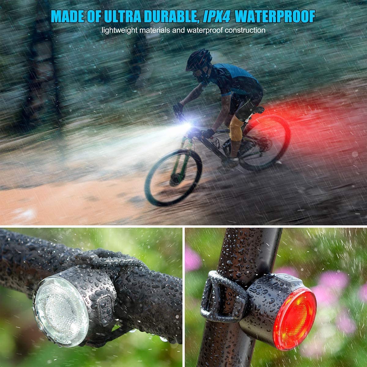 Bike Lights Set, USB Rechargeable Bicycle Safety Lights - Easy to Mount & Remove/6 Modes, Commuting/Road Cycling LED Bike Lights