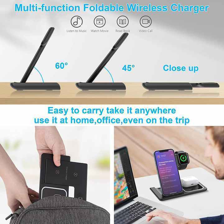 Wireless Charging Station 3 in 1 Wireless Charger Stand Fast Wireless Charging Dock for iPhone Apple Watch Airpods Night Light