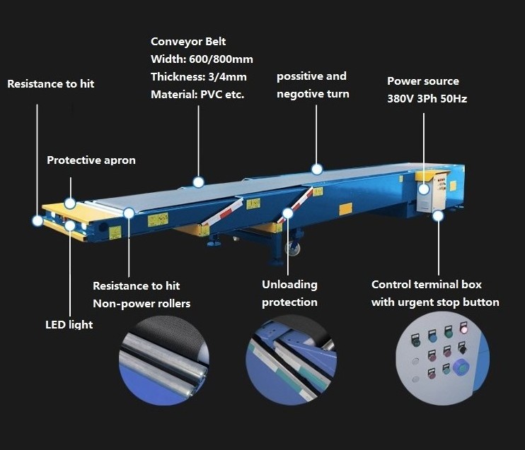 transport belt loading and unloading equipment portable telescopic conveyor