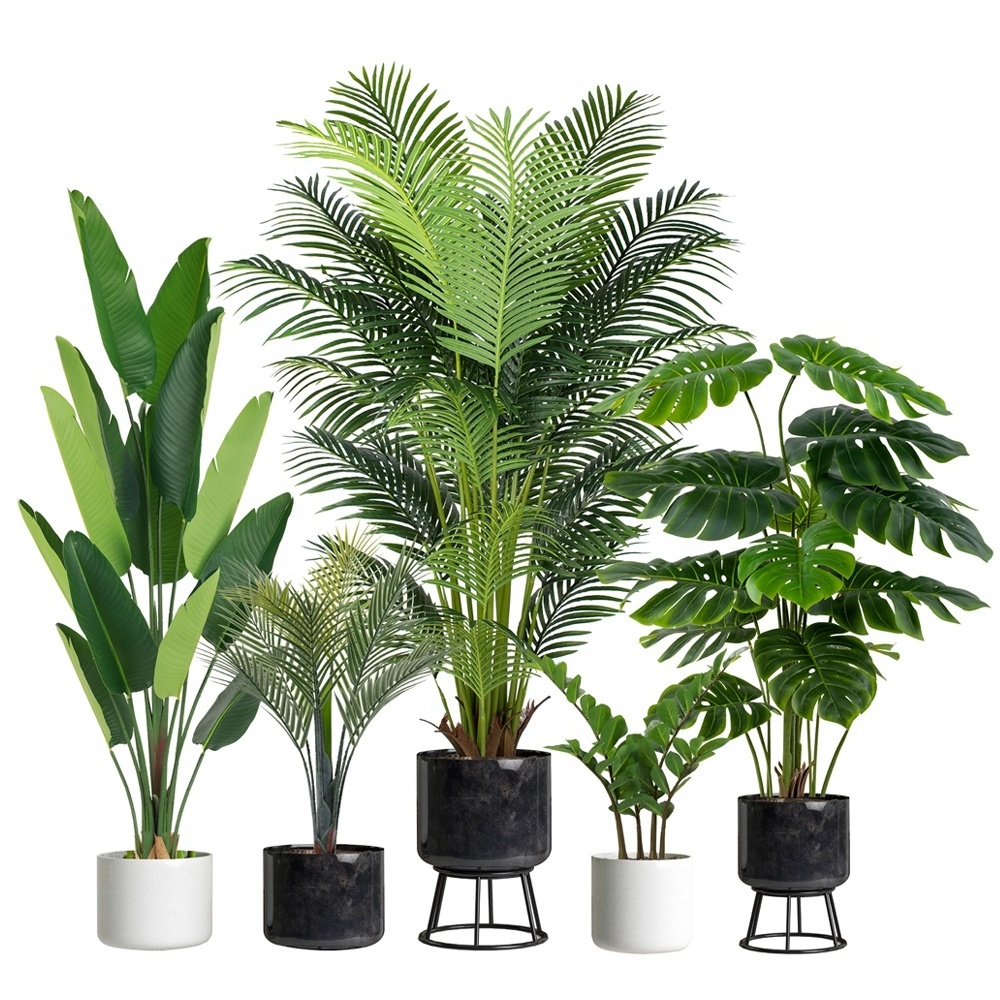 Modern Indoor Tree Decoration Bamboo Banana Bonsai Potted Paradise Bird Plastic Fake Palm Olive Artificial Trees