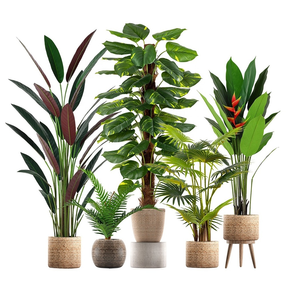 Pot Fake Flower Set Combination Bird Of Paradise Maidenhair Fern Plastic Artificial Palm Tree