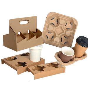 SenAng Wholesale Custom paper pulp 2/4 Coffee Cup Hot Drink cup holder tray Carrier Pulp cup holder