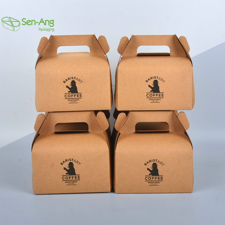 Senang02 Disposable Custom Kraft Take Away Paper Box With Handle Birthday Cake Packaging