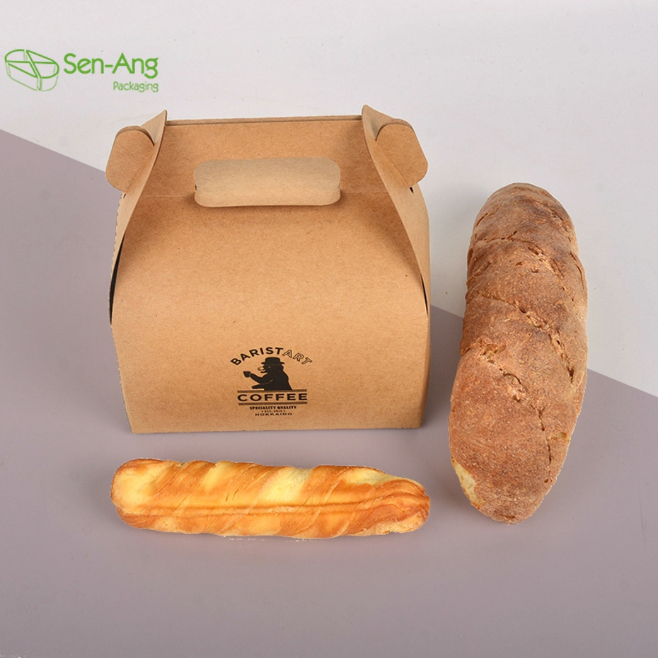 Senang02 Disposable Custom Kraft Take Away Paper Box With Handle Birthday Cake Packaging