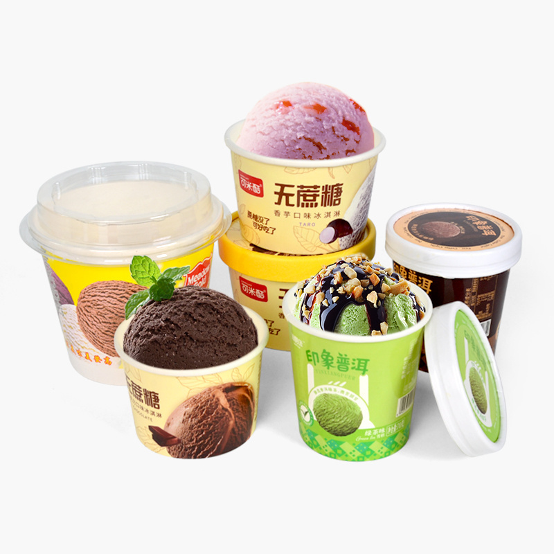 SenAng03 Eco Friendly Printed Logo Disposable 6 7 8 16 20 22 24 9 10 12 14 Oz Paper Cup Ice Cream Packaging