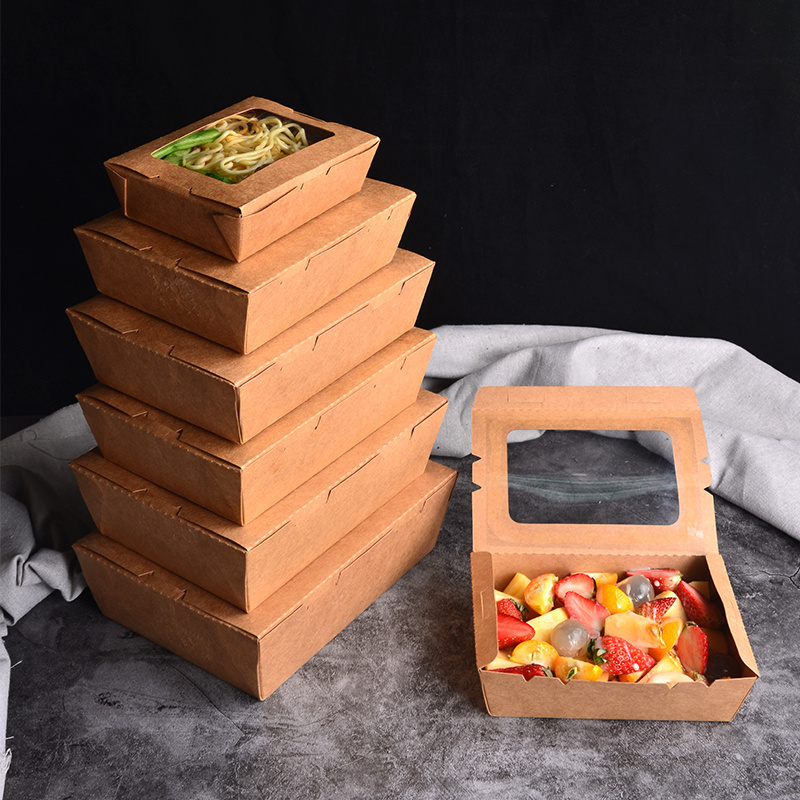 SenAng Custom Disposable Food Grade Kraft Paper Packaging Boxes Disposable Eco friendly Paper box with Window