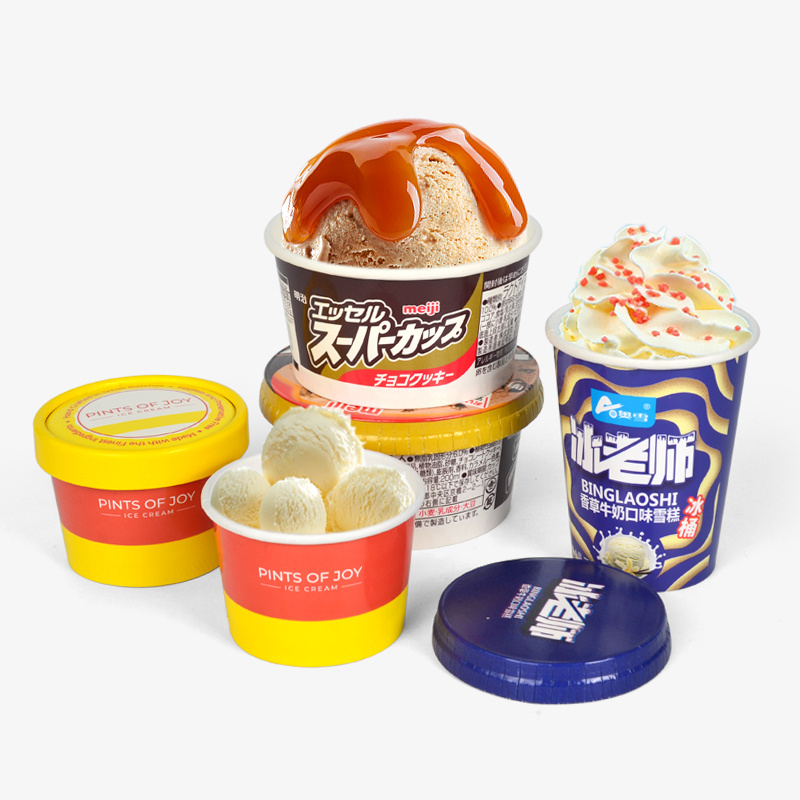 SenAng03 Eco Friendly Printed Logo Disposable 6 7 8 16 20 22 24 9 10 12 14 Oz Paper Cup Ice Cream Packaging