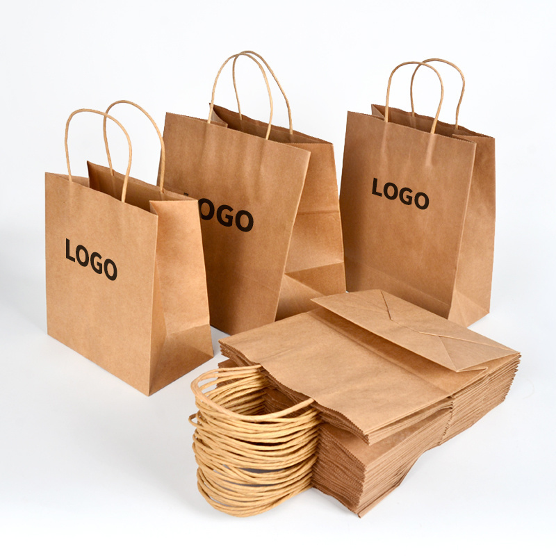 SenAng01 Custom Recyclable Brown paper Bags Square Bottom Kraft Paper Bag Food Shopping with Handle