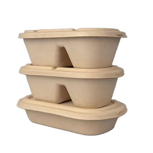 Biodegradable Sugarcane Pulp Food Containers Multi Compartment Dining Box