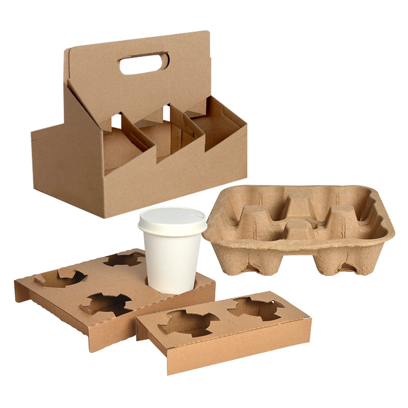 SenAng Wholesale Custom paper pulp 2/4 Coffee Cup Hot Drink cup holder tray Carrier Pulp cup holder