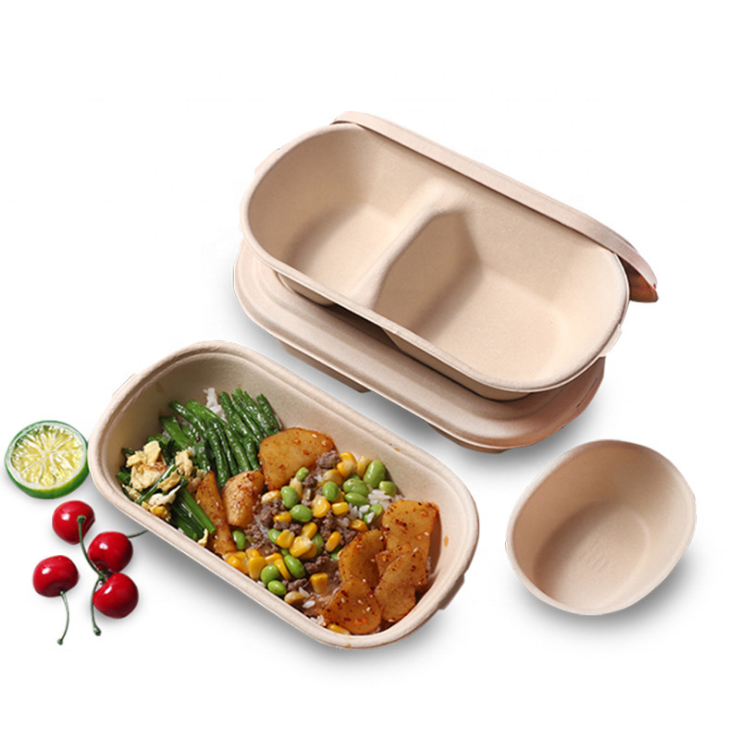 Biodegradable Sugarcane Pulp Food Containers Multi Compartment Dining Box