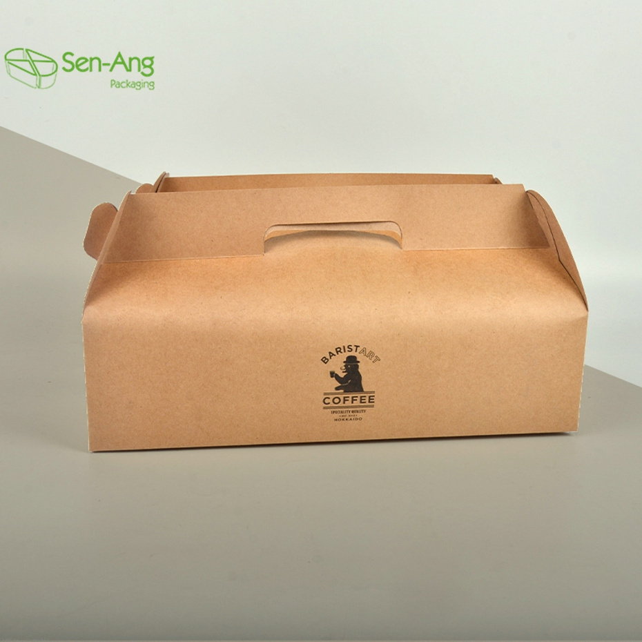 Senang02 Disposable Custom Kraft Take Away Paper Box With Handle Birthday Cake Packaging