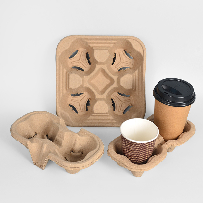 SenAng Wholesale Custom paper pulp 2/4 Coffee Cup Hot Drink cup holder tray Carrier Pulp cup holder