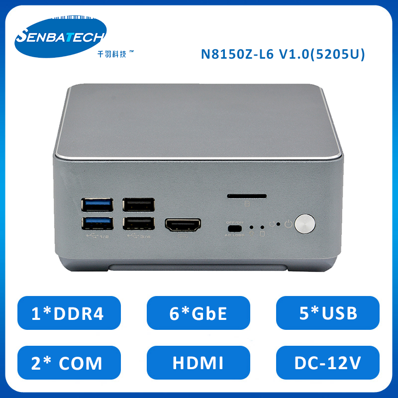 N8150Z-L6 Mini Pc 32 GB with Sim Card Slot Celeron 5205U 6 Lan 2 COM(RS232/485) Mini-pcie M.2 Mini Pcs