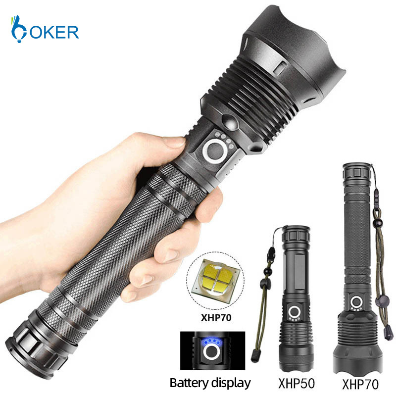 USB Charging power display Torch Light Rechargeable XHP70 Bright Tactical LED Flashlights Zoomable Torch Light