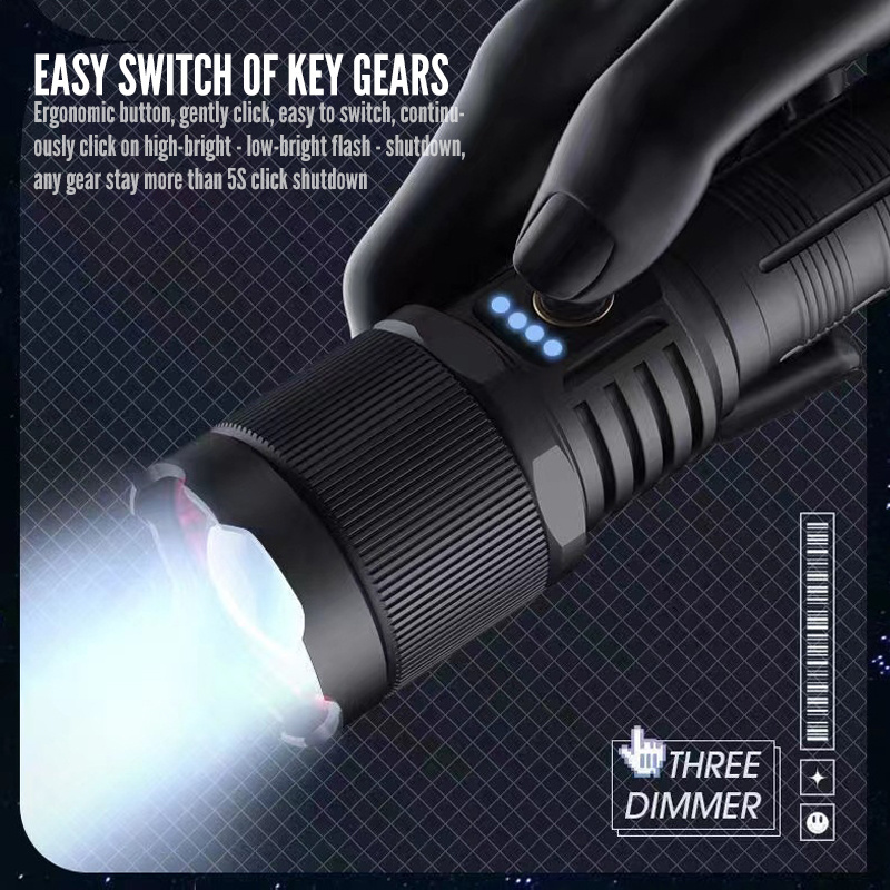 Zoom Rechargeable Tactical Throwing Torch Light Led Super Bright High Power Long Range White LED Flashlight