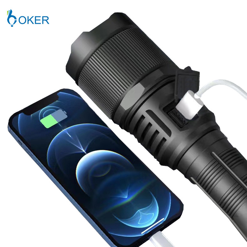 Zoom Rechargeable Tactical Throwing Torch Light Led Super Bright High Power Long Range White LED Flashlight