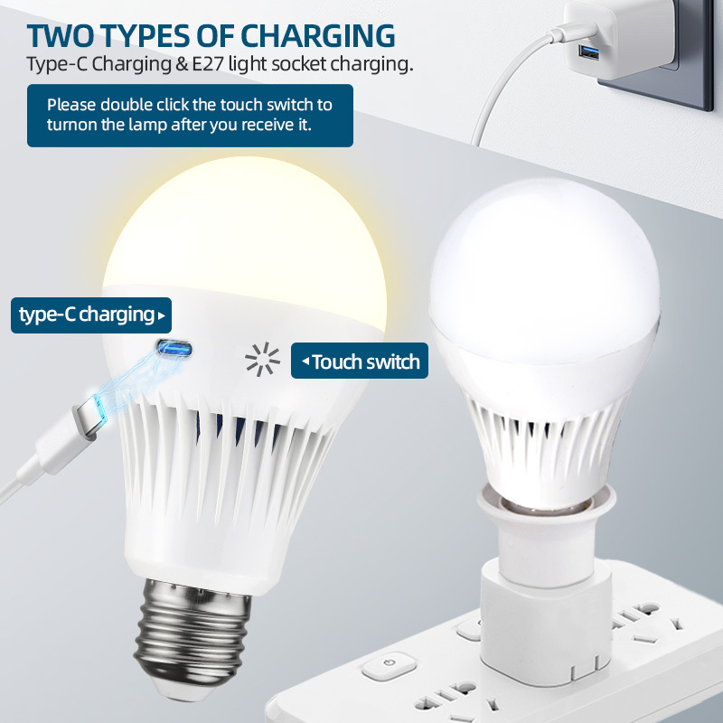 Rechargeable Light Bulbs with Remote Dimmable Battery Powered Light Bulbs USB Rechargeable Emergency LED Light Bulbs