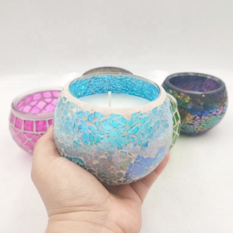 Scented Votive Mosaic Candle Holder Glass Tea Light Holder Cylinder Handmade Romantic Jar Pen Holder