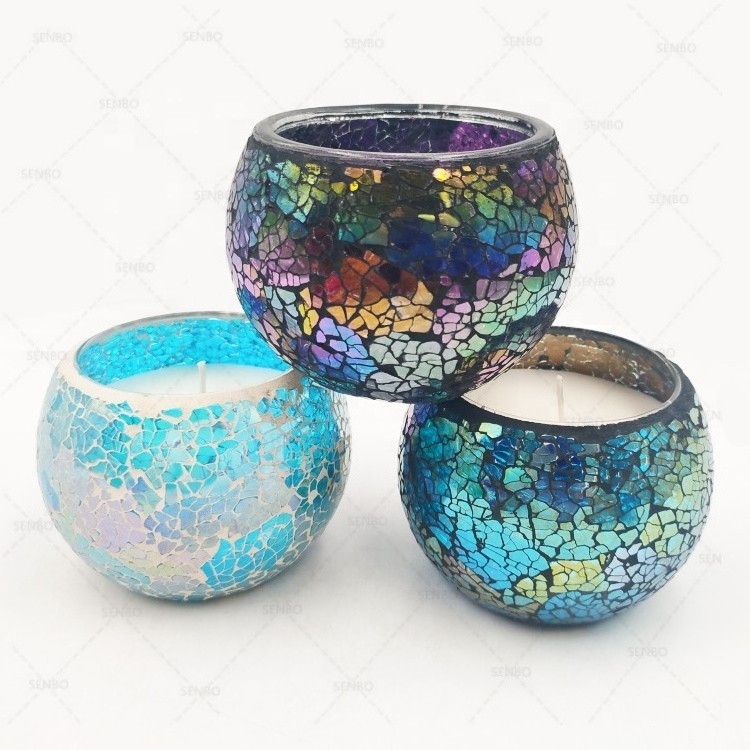 Scented Votive Mosaic Candle Holder Glass Tea Light Holder Cylinder Handmade Romantic Jar Pen Holder