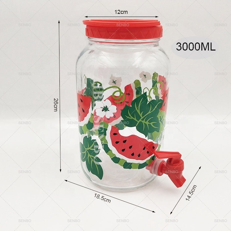 Watermelon 3L 1Gallon Portable Sun Tea Glass Drink Juice Jar Dispenser with Spigot bevanda