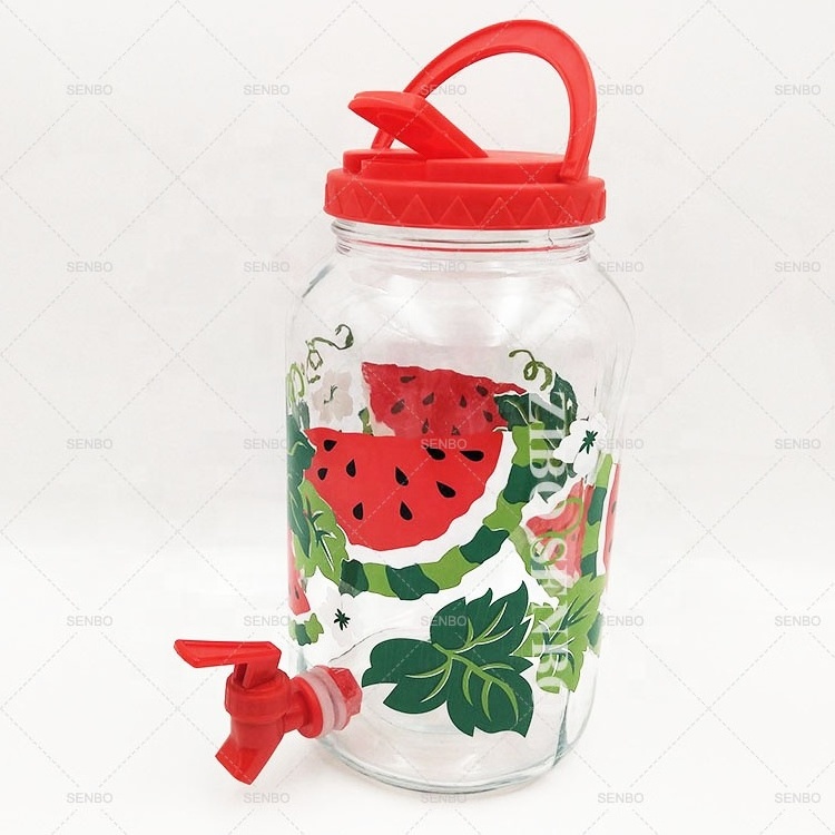 Watermelon 3L 1Gallon Portable Sun Tea Glass Drink Juice Jar Dispenser with Spigot bevanda