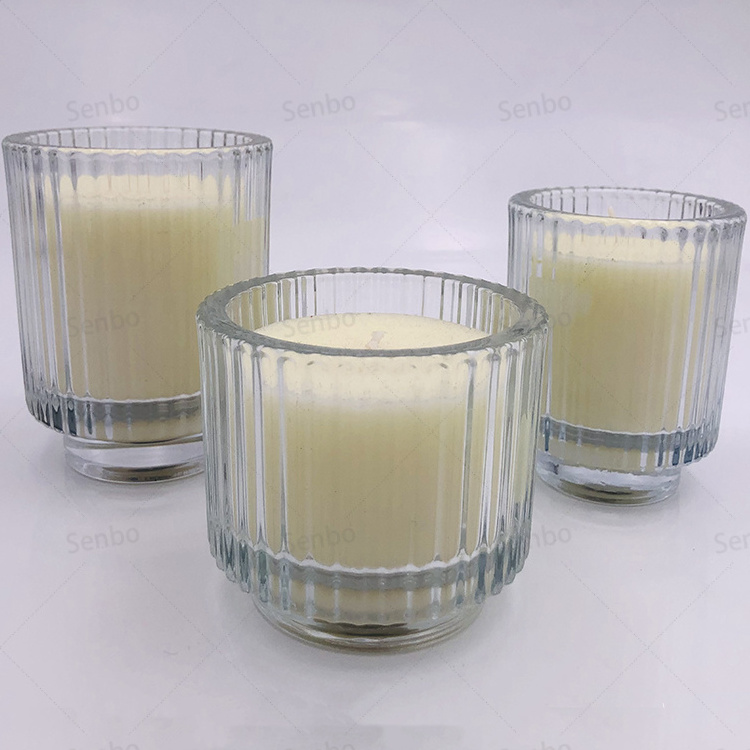 Home Decor Round Ribbed Glass Tea Lights Candle Holder Votive Candle Holder Scented candle  for Soy Wax