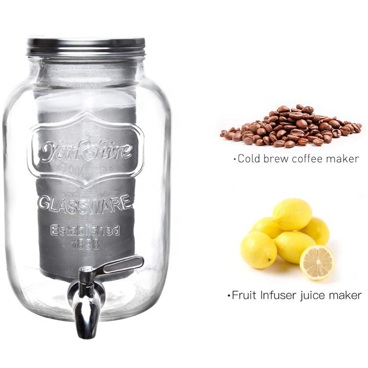 1 Gallon PortableTea Drink Glass Iced Drip Cold Brew Pitcher Mason Jar Beverage Dispenser Coffee Maker with Filter