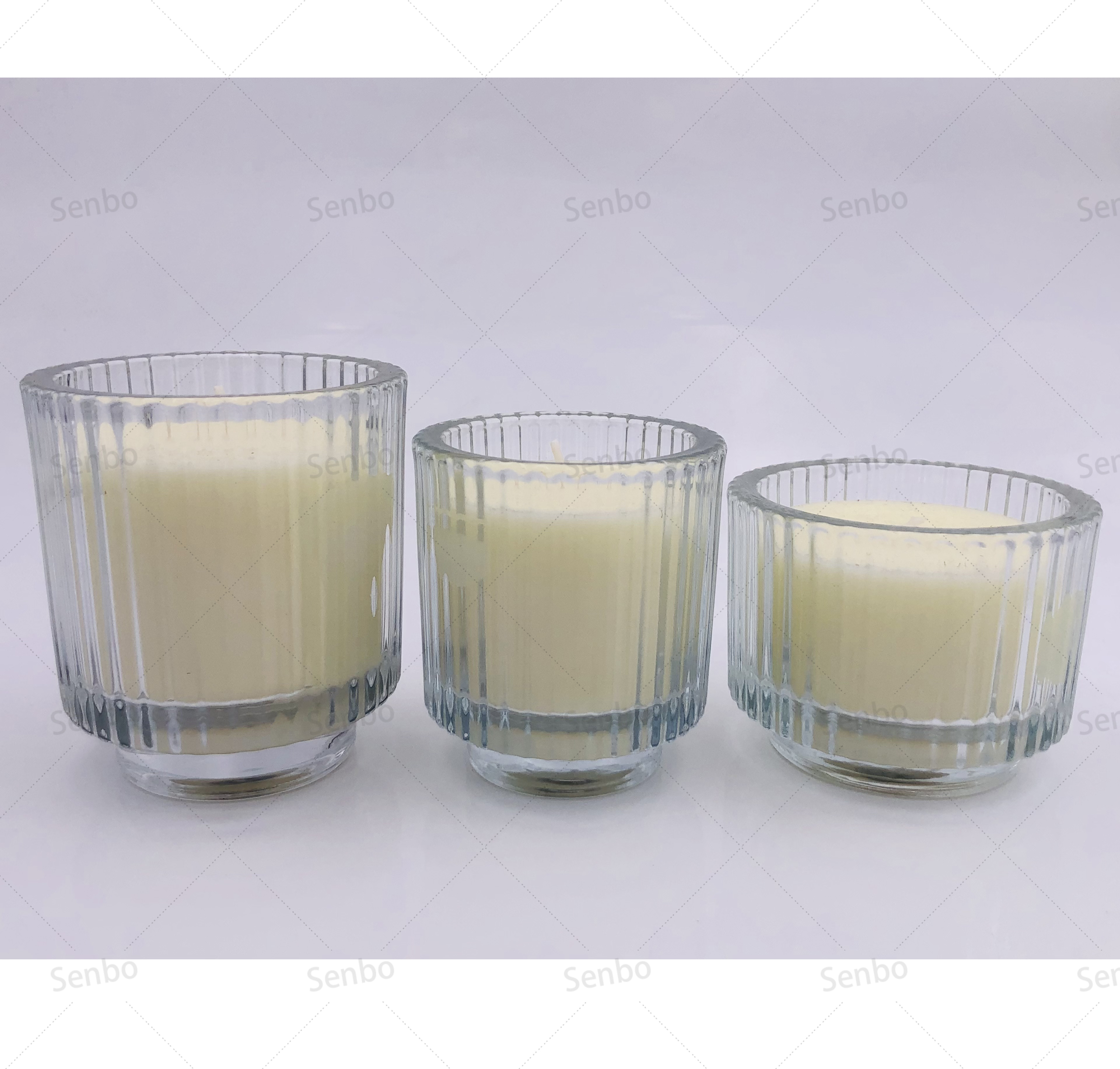 Home Decor Round Ribbed Glass Tea Lights Candle Holder Votive Candle Holder Scented candle  for Soy Wax