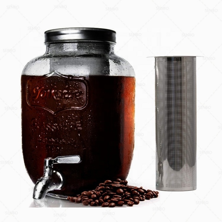 1 Gallon PortableTea Drink Glass Iced Drip Cold Brew Pitcher Mason Jar Beverage Dispenser Coffee Maker with Filter