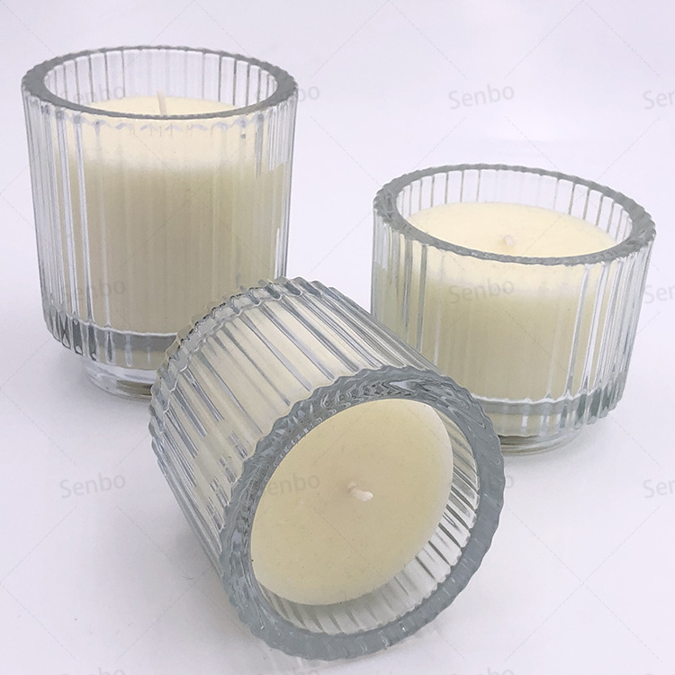 Home Decor Round Ribbed Glass Tea Lights Candle Holder Votive Candle Holder Scented candle  for Soy Wax