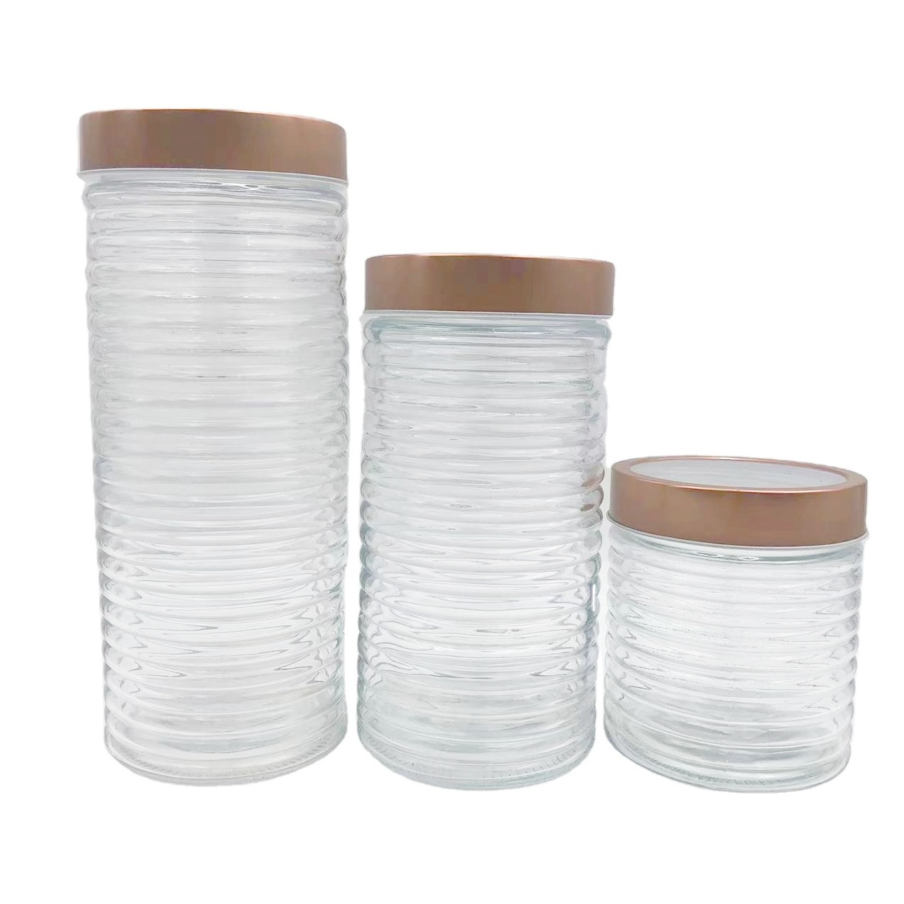 Clear Glass Jars with Stainless Steel Lid Kitchen Canister Diamond Plaid Glass Food Storage Jar Set