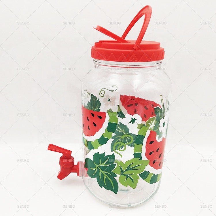 Watermelon 3L 1Gallon Portable Sun Tea Glass Drink Juice Jar Dispenser with Spigot bevanda