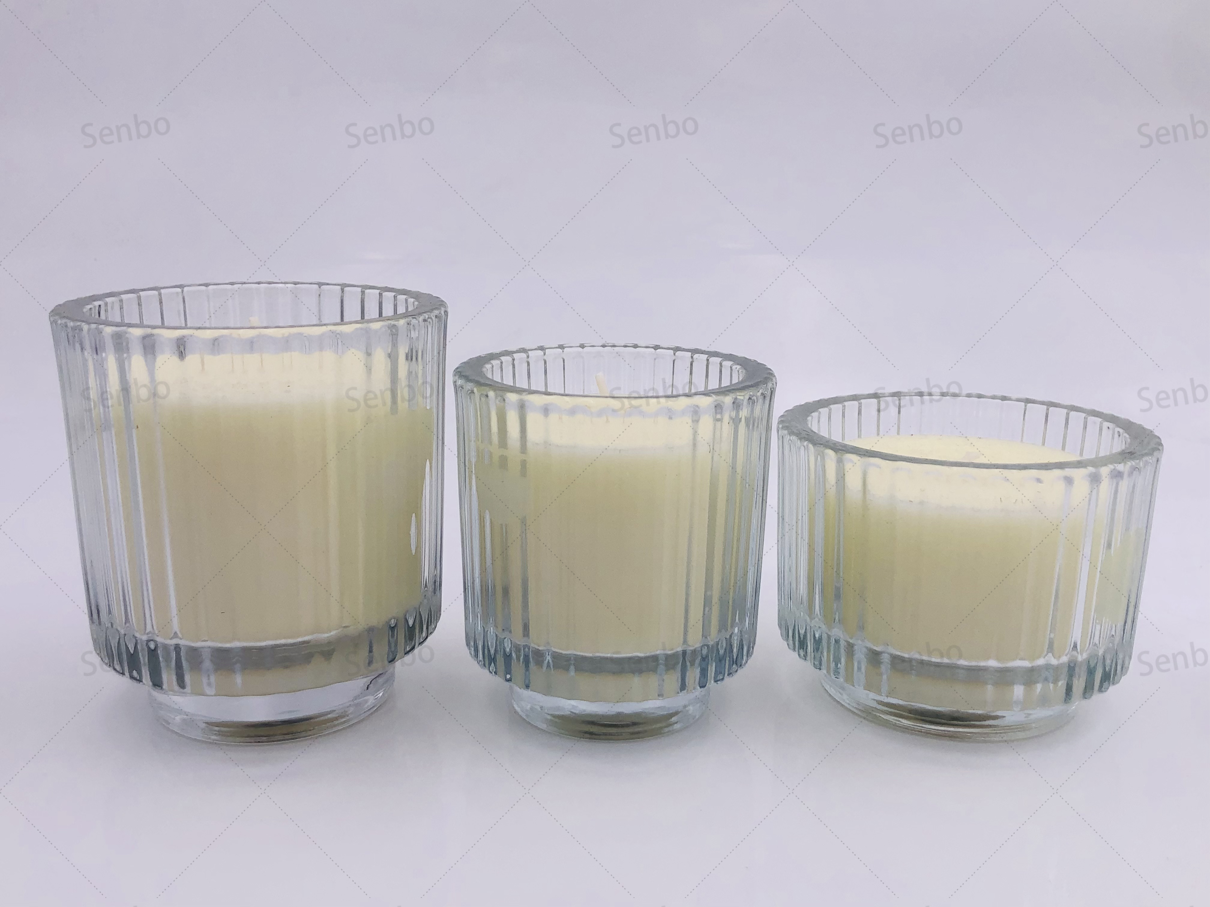 Home Decor Round Ribbed Glass Tea Lights Candle Holder Votive Candle Holder Scented candle  for Soy Wax