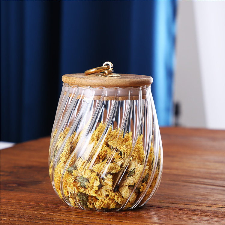 High Borosilicate Glass pumpkin shape Storage Containers Cookie Jars with Airtight Bamboo Wood Metal Handle Lids