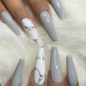 New Fashion Grey Marble False Nails Coffin Marble Fake Nail Long Artificial Nails