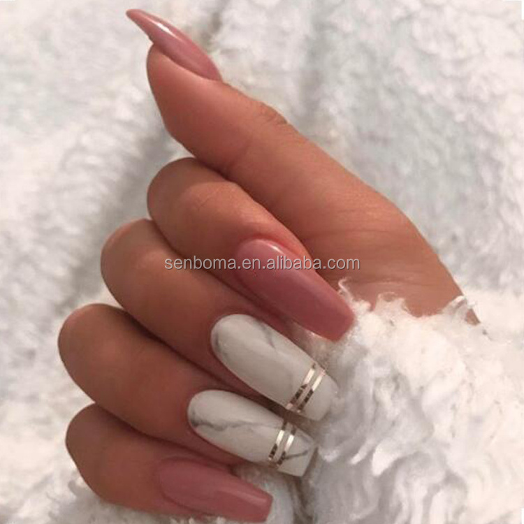 New Fashion Grey Marble False Nails Coffin Marble Fake Nail Long Artificial Nails