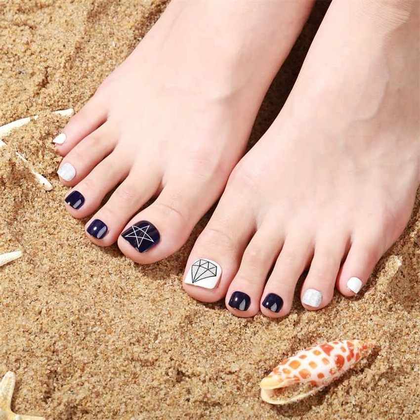 Customized Rainbow Colorful French Tip Toe Feet Nails Press On Short Acrylic Toenails