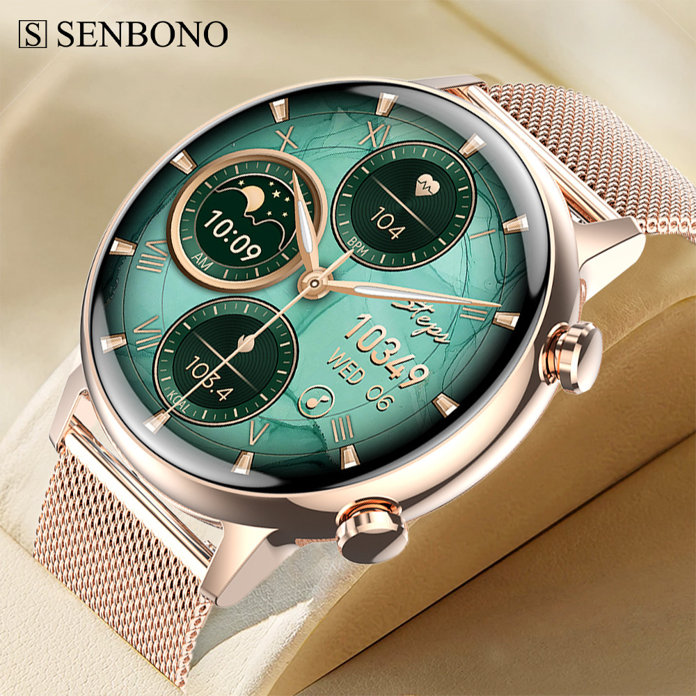 SENBONO HK39 New SmartWatch AMOLED Women Fashion Lovely Bracelet BT Call Blood Pressure Sports Fitness Tracker Smartwatch Ladies