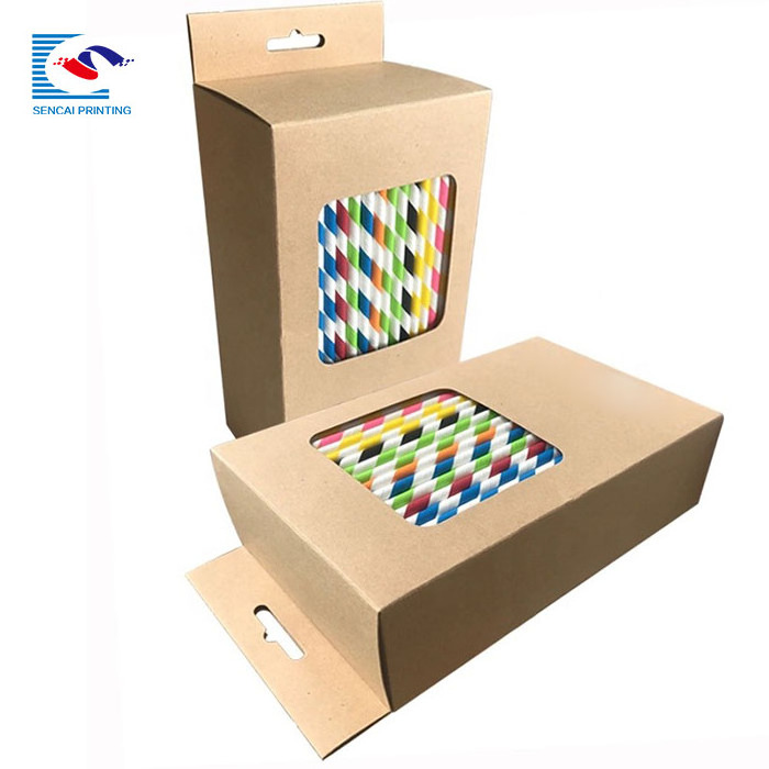 Hanger Box Custom Logo Craft Paperboard Box Kraft Box Packaging With Window