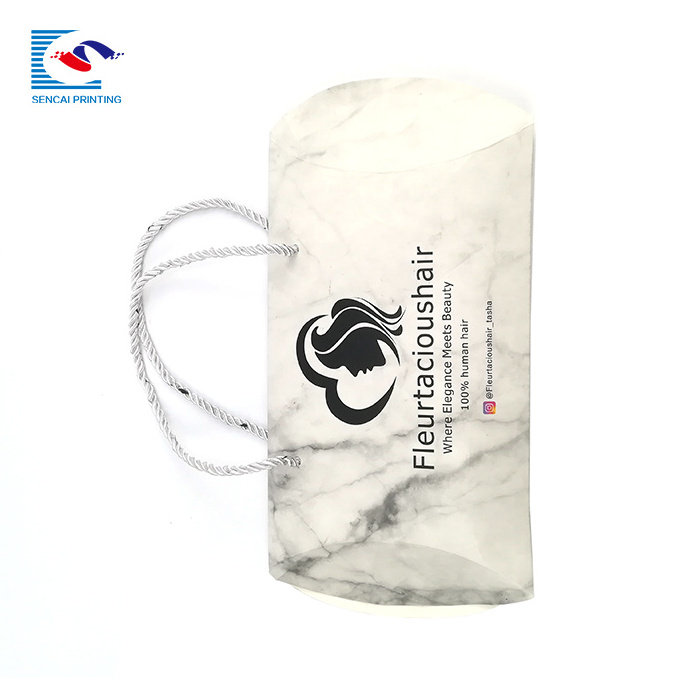 Custom Cheap Matte Pillow box With Rope Handle For Hair Packaging