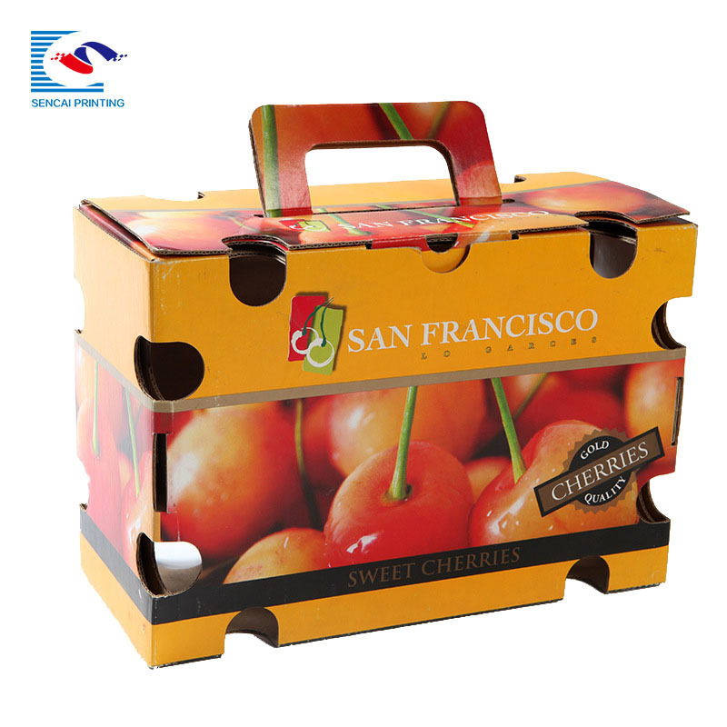 Custom hollow out corrugated cherry packing boxes for tomatoes packaging box with handle