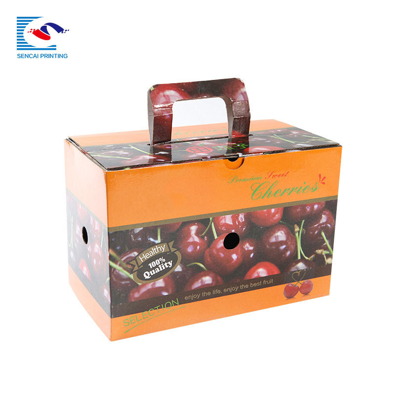 Custom hollow out corrugated cherry packing boxes for tomatoes packaging box with handle