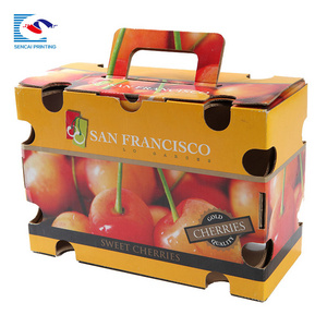 Custom hollow out corrugated cherry packing boxes for tomatoes packaging box with handle