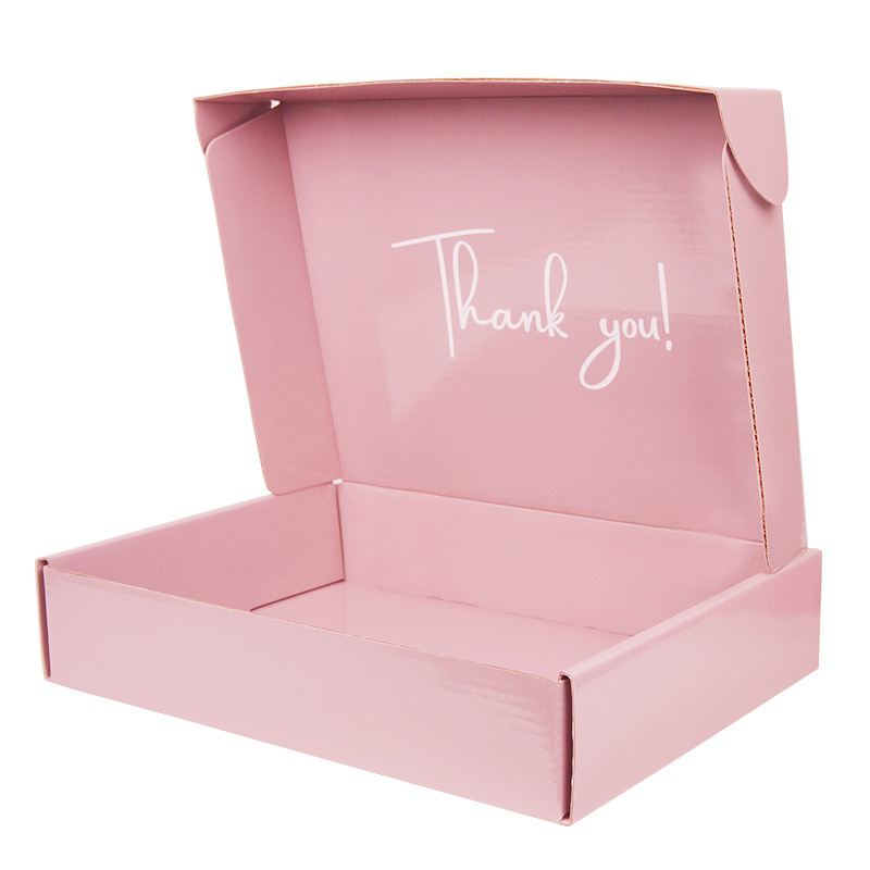 Exquisite top-end customized logo pink corrugated gift  paper mailer box packaging with gloss lamination