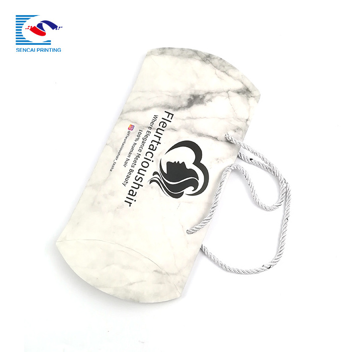 Custom Cheap Matte Pillow box With Rope Handle For Hair Packaging