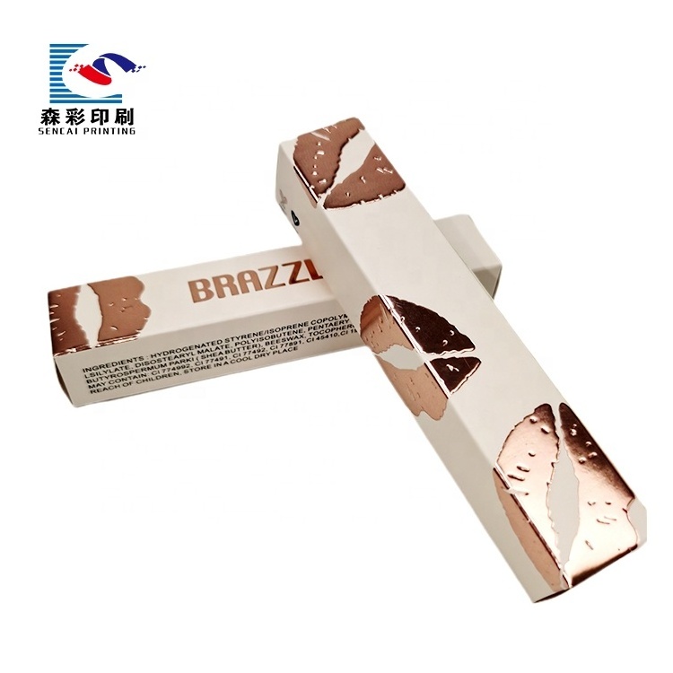 pink color logo hot stamping  cosmetic lipstick paper packaging box