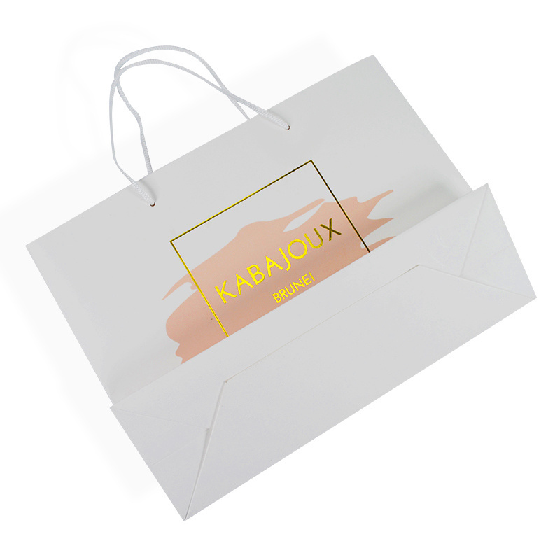 luxury custom logo gold stamping  printed white gift paper shopping bags with logos